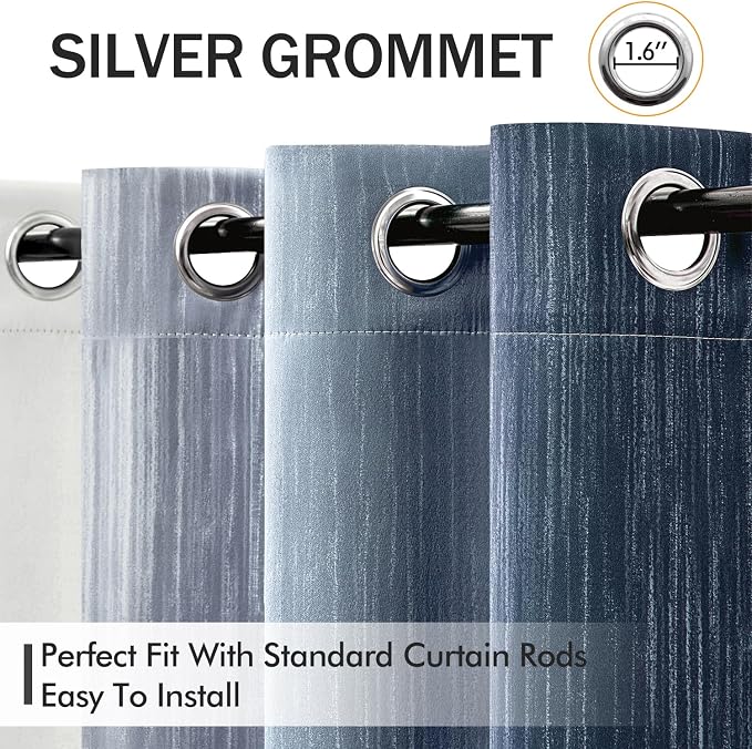 MIULEE Navy Blue and Greyish White Ombre Blackout Curtains 52Wx63L Set of 2 | - Image 2