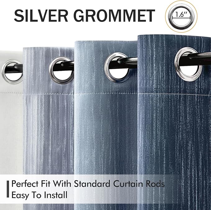 MIULEE Navy Blue and Greyish White Ombre Blackout Curtains 52Wx72L Set of 2 | - Image 2