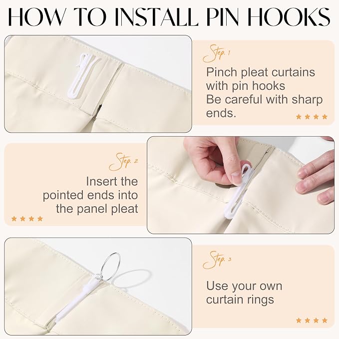 Etherealveil Beige Pinch Pleated Blackout Curtains 2 Panels 60"x102" | Back Tabs - Image 7