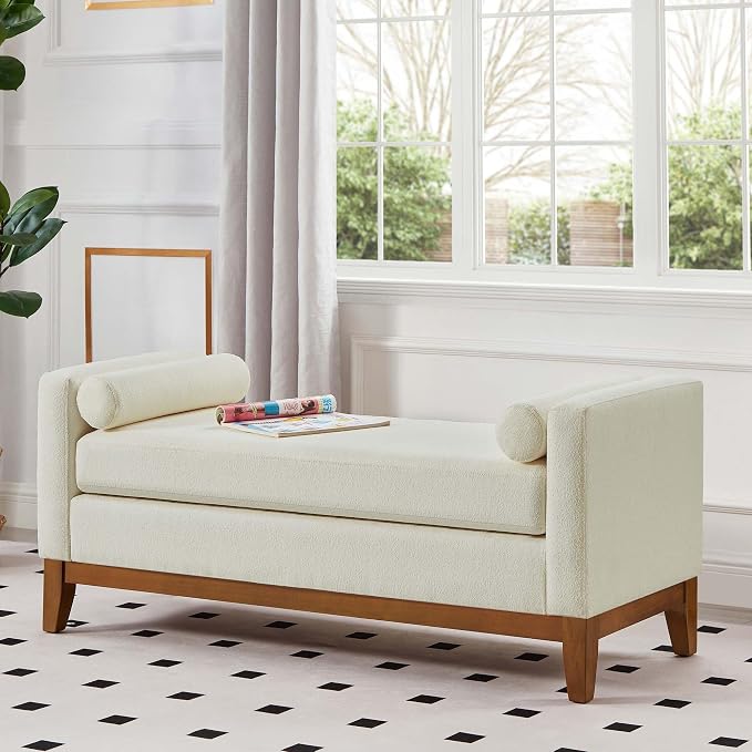 51” Bed Ottoman Bench for Bedroom, Boucle Upholstered End of The Bed Bench - Image 3
