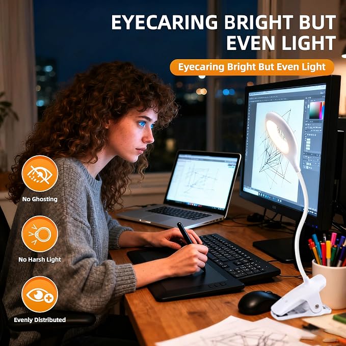 Akynite Clip on Light LED Desk Lamp 5 Brightness+5 Colors Rechargeable Lamp | - Image 5