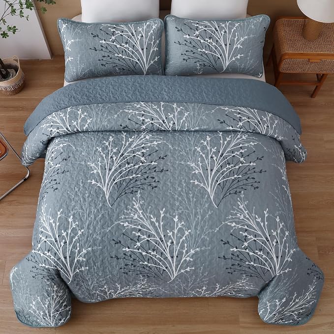 DJY Quilt Set Queen Size, Branch Floral Bedding Set - Image 3