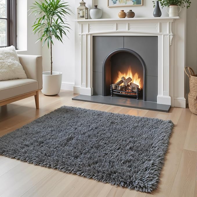Small Shag Area Rug for Bedroom, 2x3 Dark Grey Soft Plush Carpet | Non-Slip - Image 2
