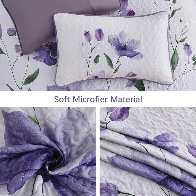 Mybedsoul King Size Quilt Set Purple, Reversible Polyester Coverlet Set - Image 6