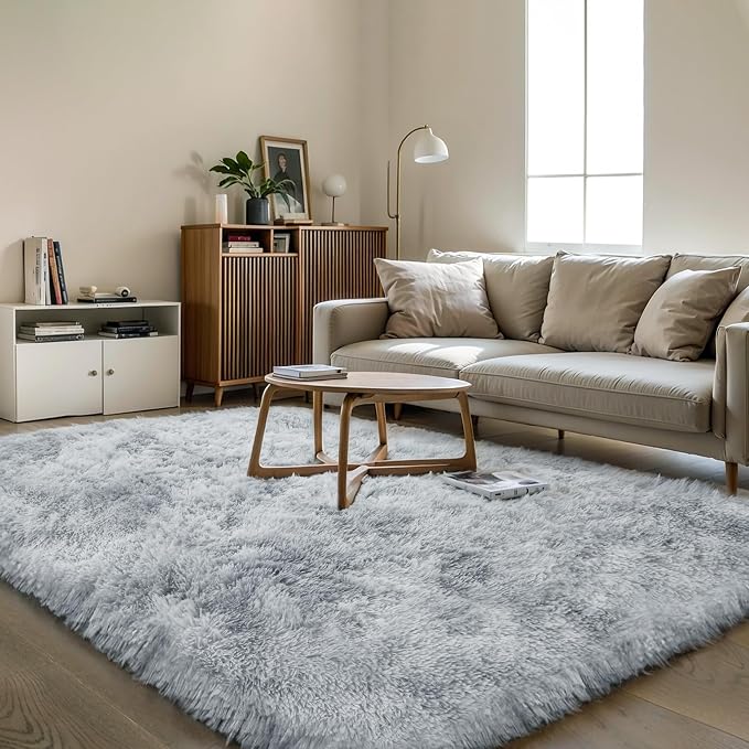 5x7 Thick Tie-Dyed Grey Shag Rug by KICHOWUA
