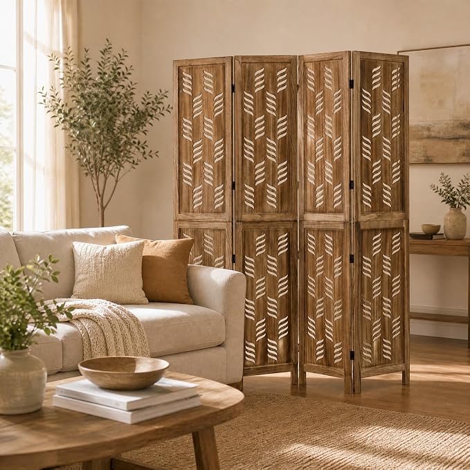 GIANTEX 4 Panel Folding Room Divider, Wood Privacy Screen - Image 3