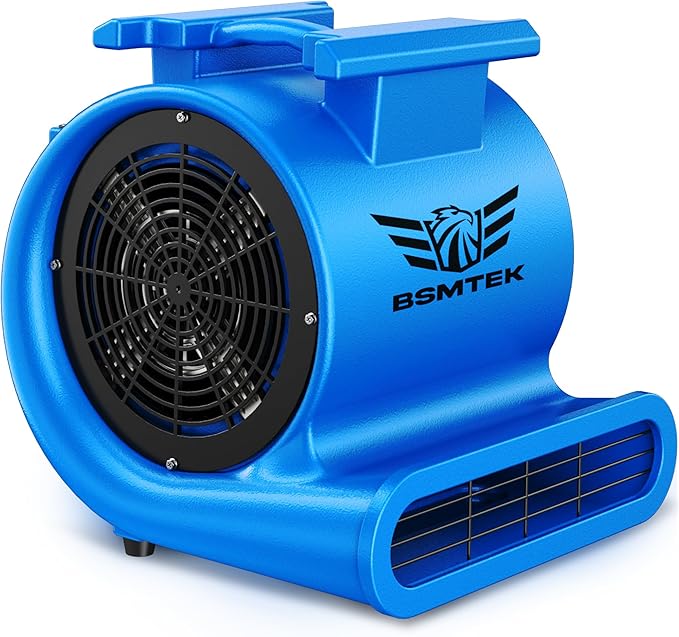 BSMTEK Air Mover Blower Fan, Industrial 1.5HP MAX10000CFM Monster Floor Blower Carpet Dryers - 3 Speeds, 4 Adjustable Angles, 15FT Long Cord, Stackable - 2026 Upgraded