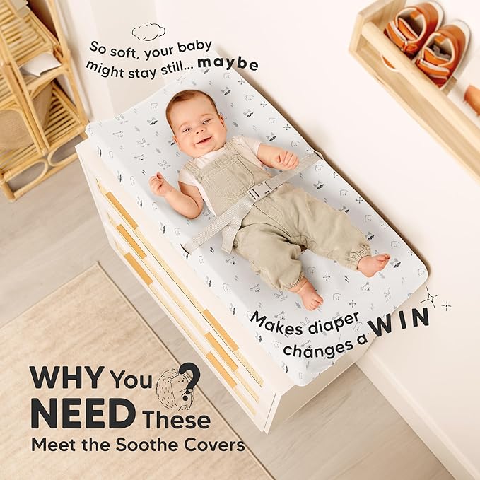 2-Pack Organic Changing Pad Covers for Girl, Boy, Neutral - 100% Cotton Changing Table Pad Cover, Soft Baby Nursery Diaper Changing Pad Sheets, Contour Changing Pads Liners, Change Pad Cover (Nordic)