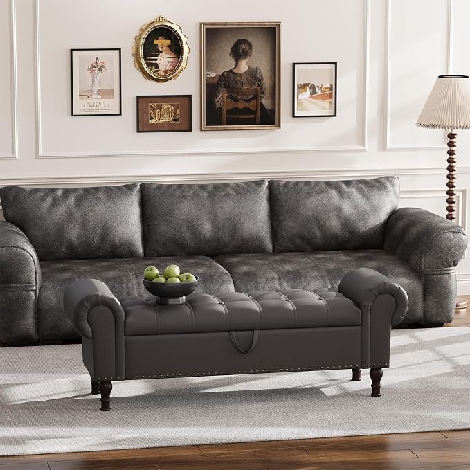 Apicizon 60" Bench with Storage, Upholstered Tufted Button Bedroom Bench with - Image 6