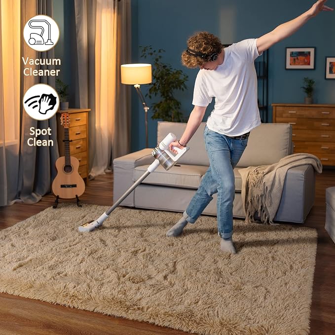 HOMORE 4x6 Rug for Bedroom, Light Tan Fluffy Area Rug Modern Shag Rugs for - Image 5