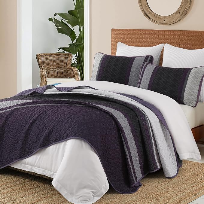Dinjoy Striped Quilts Queen Size, Fall Bedspread Bedding Set - Image 4