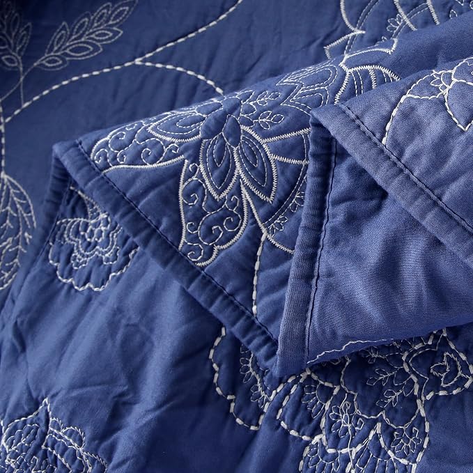 ROOMLIFE Quilt Set Full Size 3D Floral Embroidery Pattern 3-Piece Cotton - Image 9