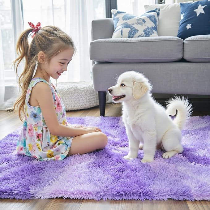 Small Shag Area Rug for Bedroom, 2x3 Purple Starry Soft Plush Carpet | Non-Slip - Image 7