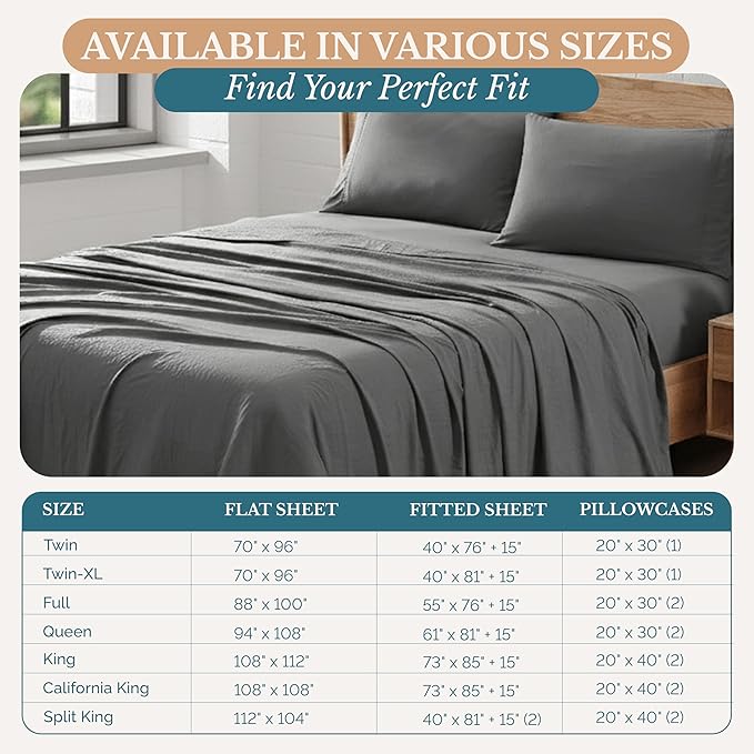 Casa Platino Charcoal California King Sheet Set, 4 Piece Set, Pre-Washed Ultra Soft Bed Sheets, Breathable and Cozy Microfiber Sheet Set with Deep Pockets – California King Bed Set