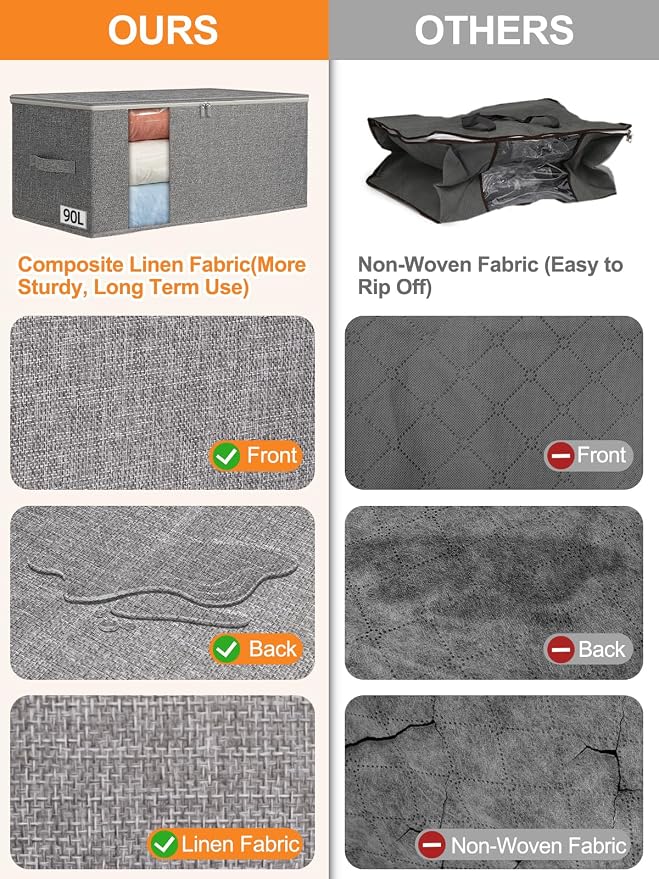 punemi 90L Rigid-Sided King Size Comforter Storage Bag, 2 Pack, Stackable Design - Image 7