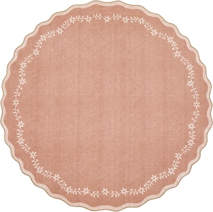 GarveeHome Round Rugs 4ft Scalloped Washable Small Circle Rug by GarveeHome