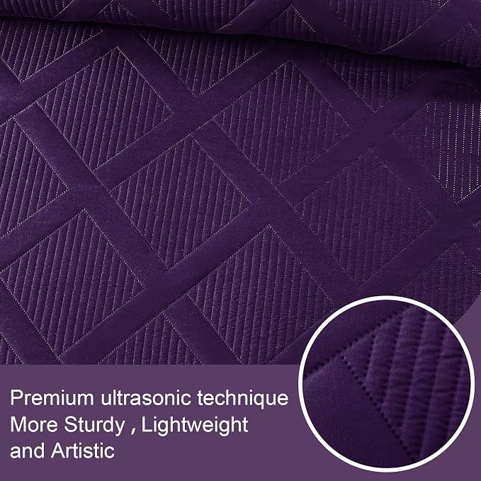 Exclusivo Mezcla Twin Size Quilt Set, Deep Purple | Soft Bedspreads - Image 4