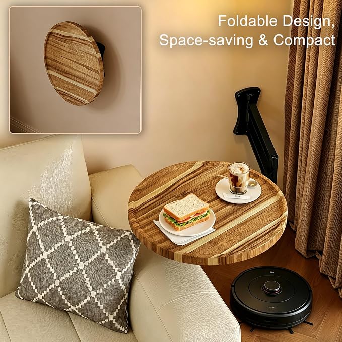 Wall Mounted Folding Table, Round Wood Tabletop - Image 6