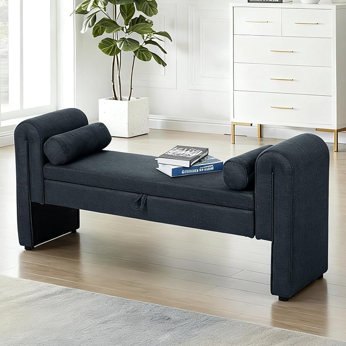 61" Velvet End of Bed Bench, Upholstered Seat - Image 8