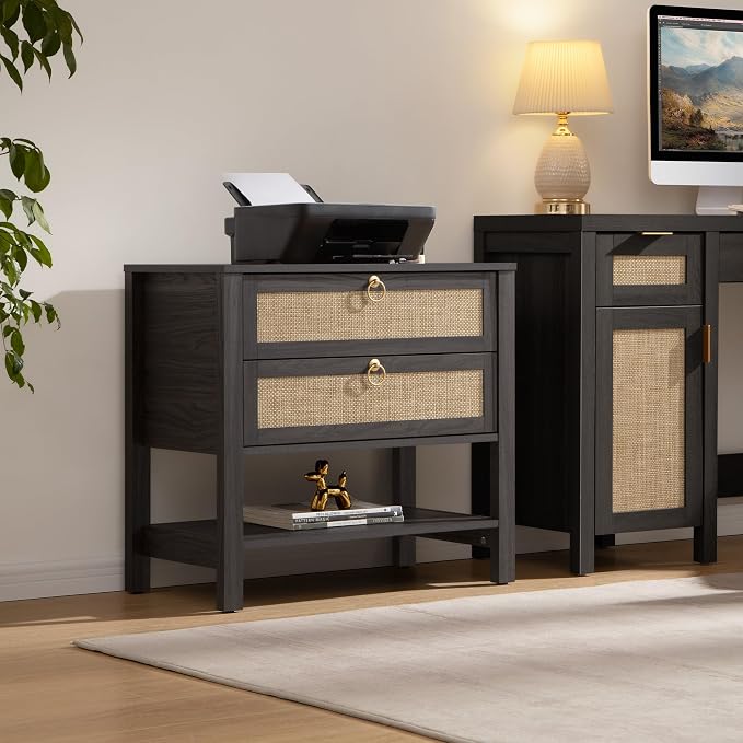 SICOTAS Rattan Nightstand Set of 2, Wide Boho Bedside Table - Image 8