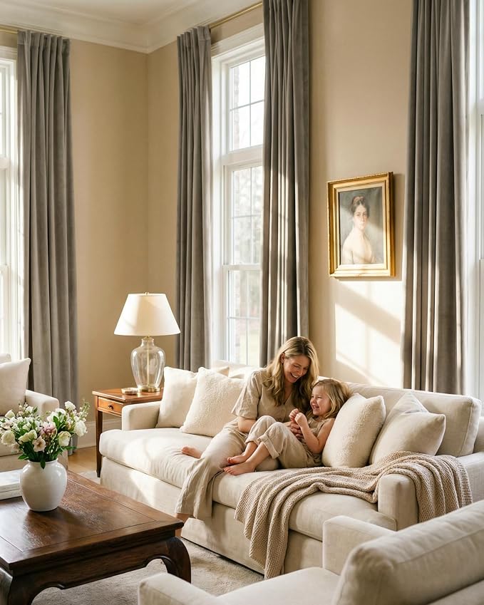 Taupe Room Darkening Curtains 84 inches Back Tab, 2 Panels | Privacy Protect - Image 8