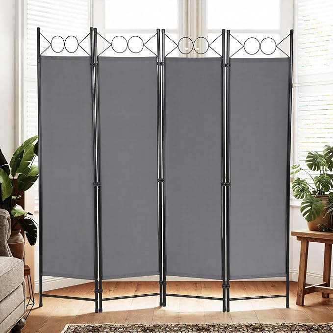 4 Panel Room Divider 6FT Steel Frame Screen Folding Privacy Divider - Image 2