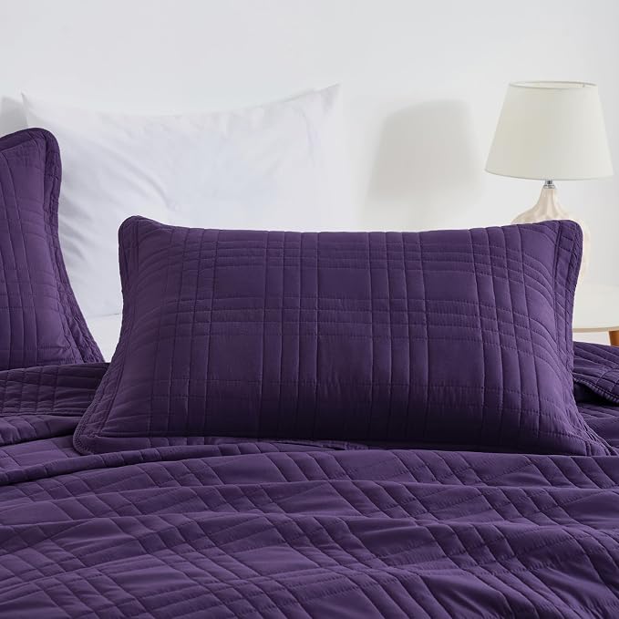 Chezmoi Collection Kingston King Size Bedspread Set, 3-Piece Dark Purple - Image 4