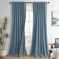 Blue Linen 100% Room Darkening Curtains 120 Inches Long by Guken