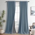 Blue Linen 100% Blackout Curtains by Guken