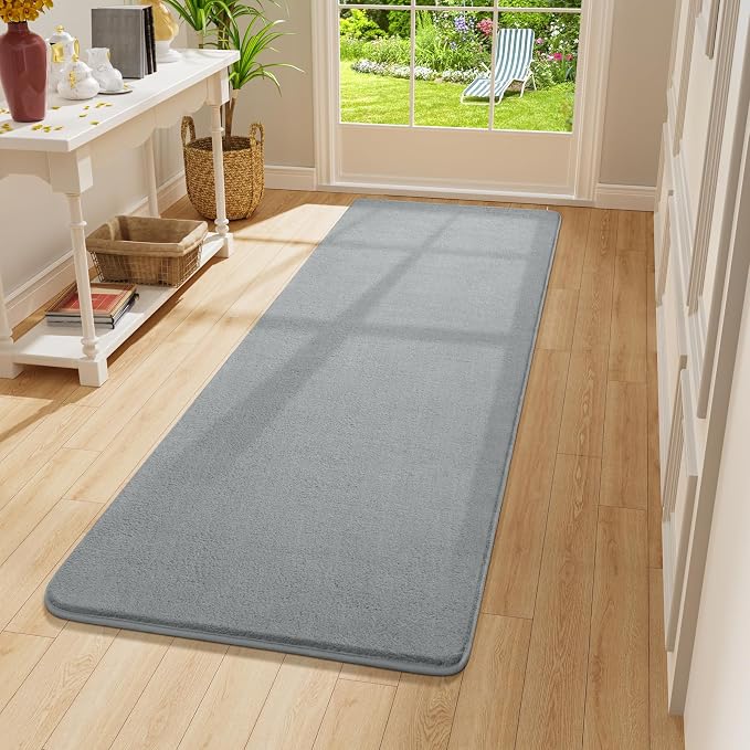 Modern Soft Hallway Runner Rug, 2x6 Feet Grey Washable Runner Rugs | Fluffy - Image 8