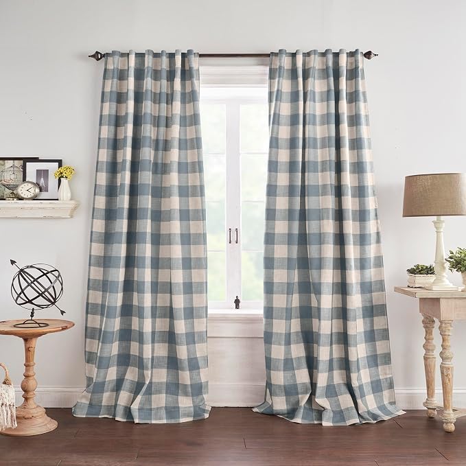 Grainger Buffalo Check Blackout Window Curtain, Chambray - Image 2