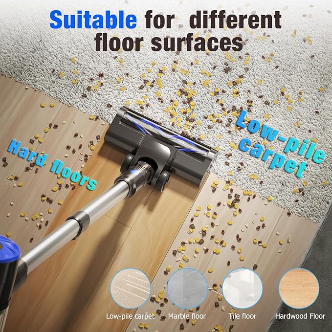 AIRDIYA Cordless Vacuum Cleaner, Upgraded 40Kpa Stick Vacuum Cleaners for Home, 8 in 1 Lightweight with Self-Standing, 1.5L Dust Cup & Anti-tangle, Rechargeable Vacuum for Hard Floors Carpets Pet Hair