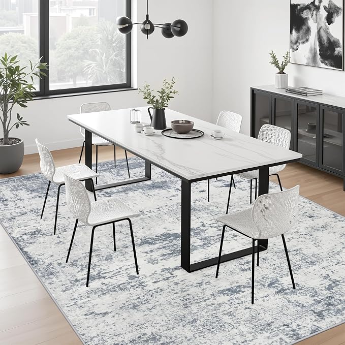 6x9 Area Rug Living Room: Modern Washable Soft Carpet Blue Grey | - Image 4