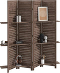 HOMCOM Room Divider with Shelves, 4 Panel, Walnut | Wood Privacy Screen by HOMCOM
