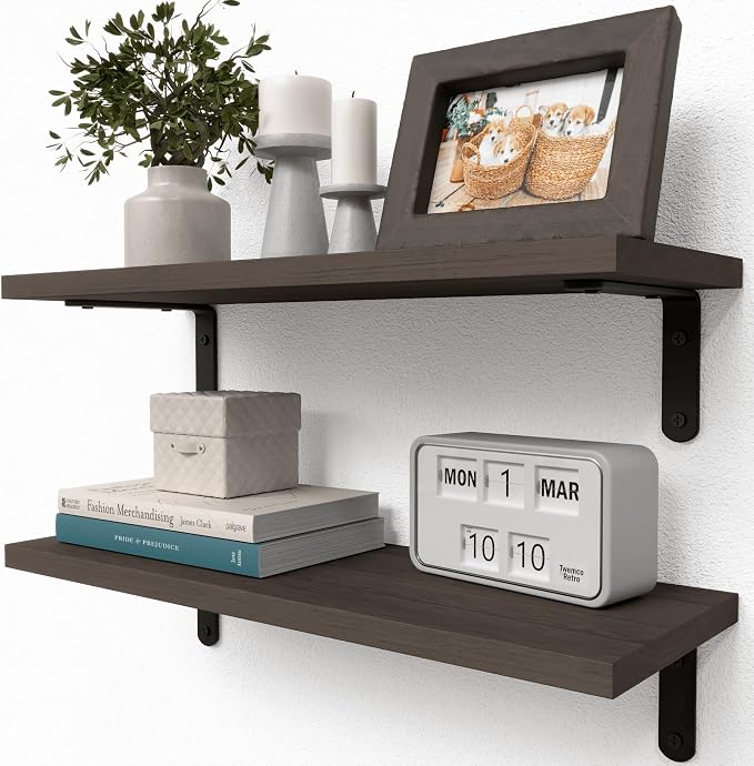RICHER HOUSE Rustic Wood Floating Shelves, 2-Set Wall Mounted Shelves, 16In | by RicherHouse