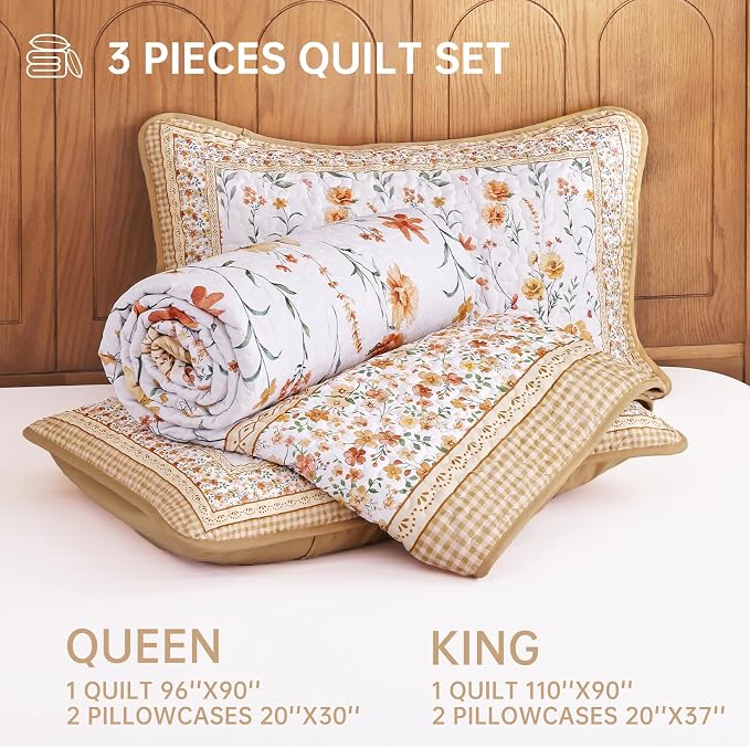 WONGS BEDDING Fall Quilts Set King, Spring Summer Garden Quilt Set, Microfiber - Image 7