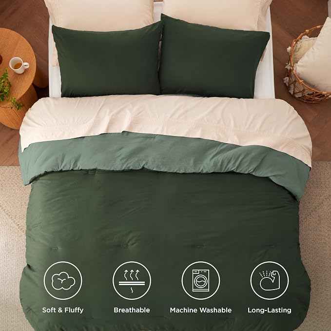 Bedsure King Comforter Set, Dark Olive Green Soft Prewashed Bedding - Image 5