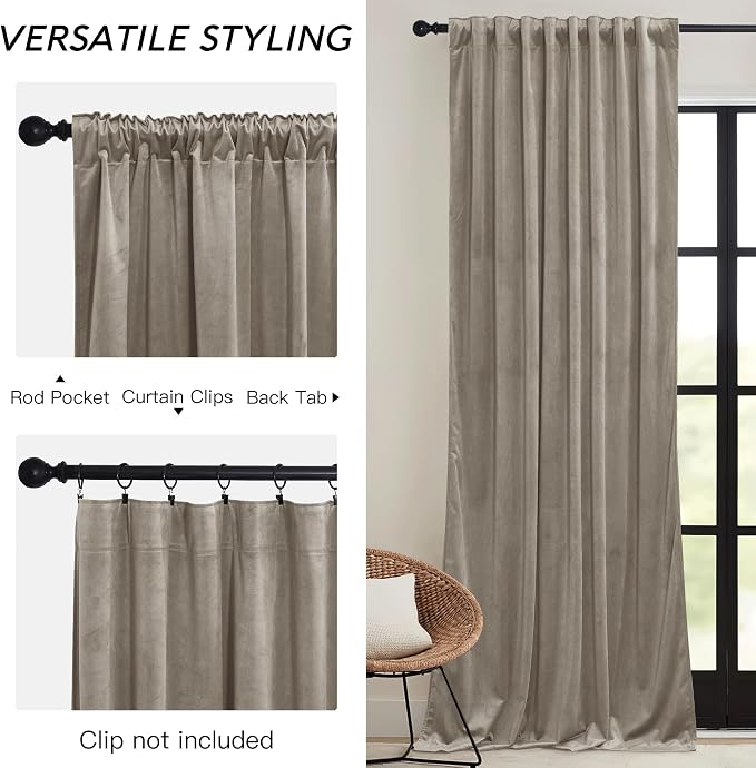 RYB HOME Taupe Velvet Curtains 84 inches - Image 3