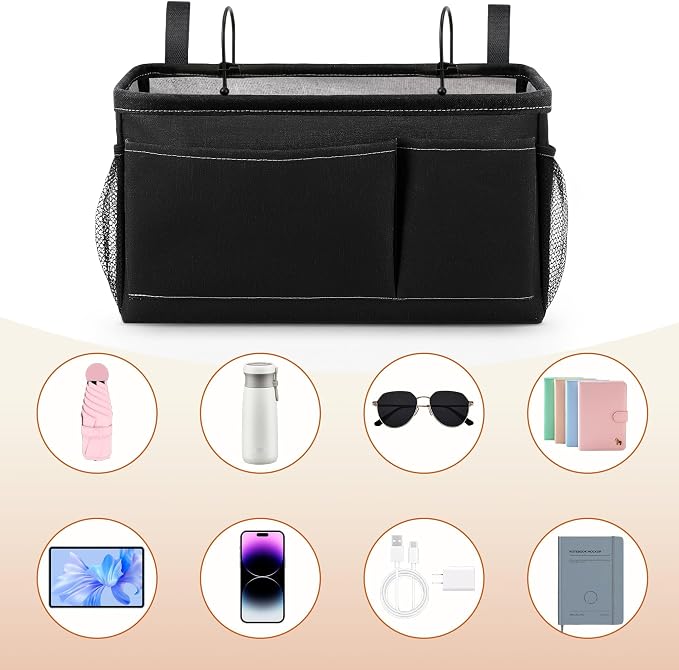 Bedside Caddy for Dorm Bed, Bedside Storage Bag Hanging Organizer | Metal Frame - Image 8