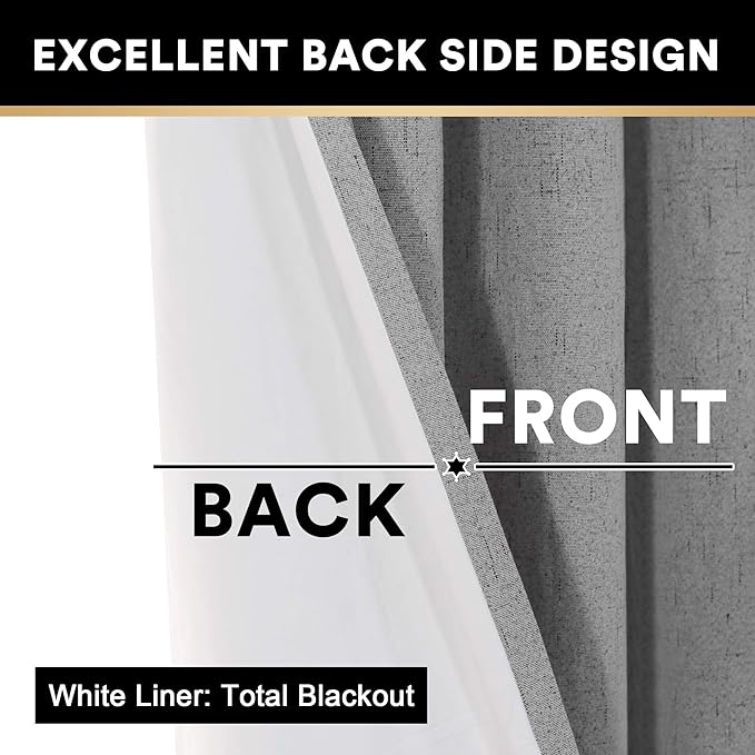 PrinceDeco 100% Blackout Curtains for Living Room Sliding Door Curtains Blackout Curtains 96 Inches Long Patio Curtains for Sliding Door Curtain,W100 X L96 Inch, Light Grey