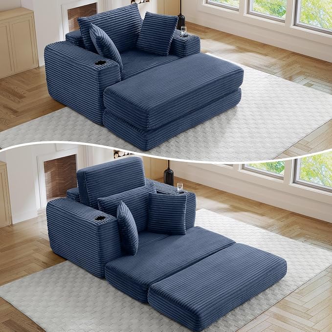 Oversized Chaise Lounge Chair Indoor, 52.4"W Corduroy Upholstered Fluffy Comfy - Image 9