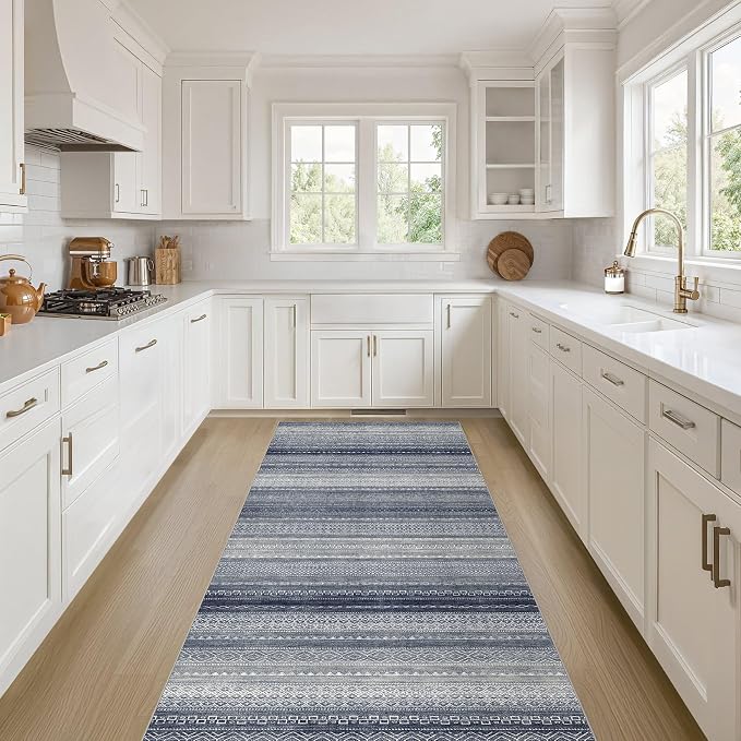 Nakagishi Boho 2x6 Runner Rug Machine Washable Rugs Non Slip Denim Blue | Soft by NakagishiAreaRug