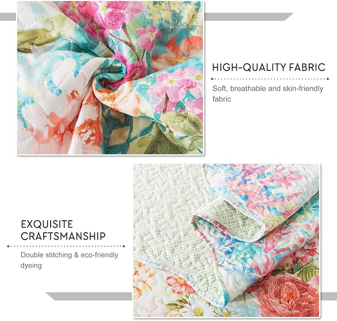 Floral Quilt Queen Quilt Set, Fade Resistant Microfiber Queen Quilt Bedding Set - Image 6