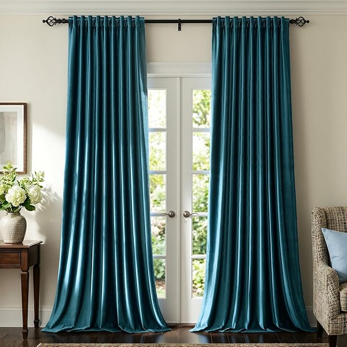 Peacock Blue Velvet Curtains 84 inch Long by PRIMROSE