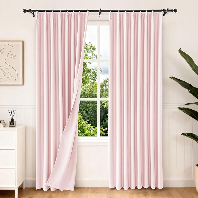 Etherealveil Baby Pink Pinch Pleated Blackout Curtains 2 Panels 52"x84" | Back by Etherealveil
