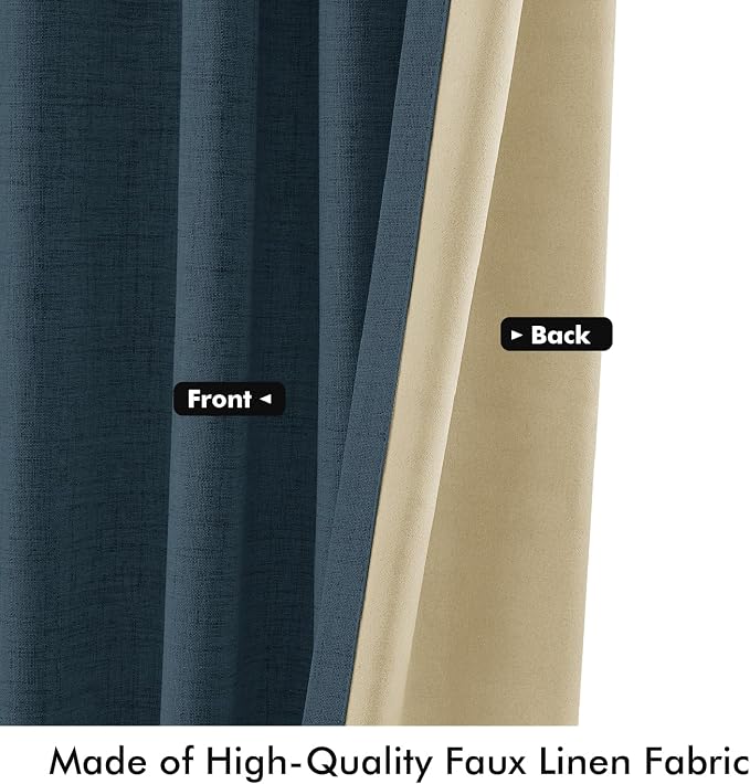 MIULEE 100% Blackout Linen Curtains 42 x 90 Inch Navy Blue 2 Panels | Thermal - Image 6