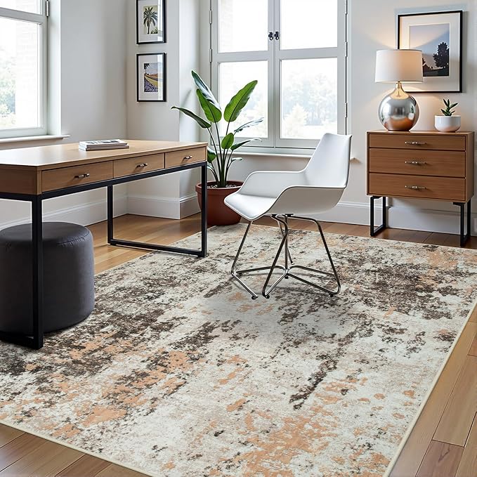 5x7 Area Rugs for Living Room Washable Bedroom Dining Room Brown Beige | Modern - Image 3