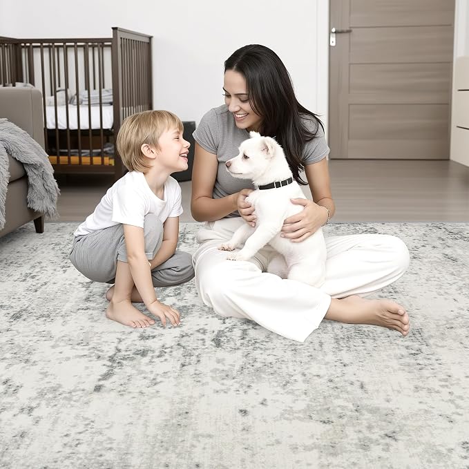 3x8 Washable Runner Rug：Modern Abstract Kitchen Soft Carpet Gray | - Image 2