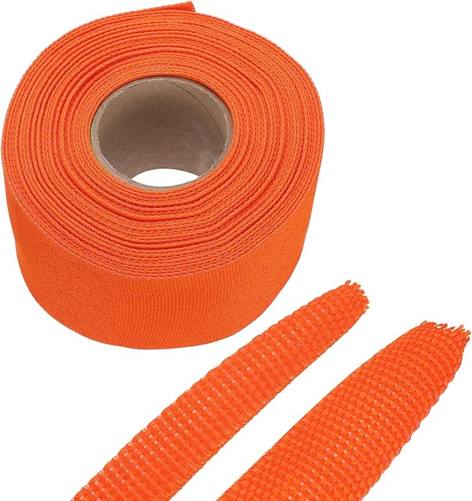 MECCANIXITY Braided Cable Sleeves Heat Shrinkable Fabric Sleeving, 2" 40ft Orange 2:1 Ratio Heat Shrinkable Cord Protector for Harness Cable, Network Cable Protection, Cable Management