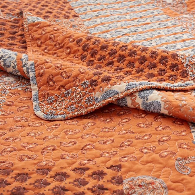 2 Pieces Twin Size Quilt Set Burnt Orange Rust Paisley Bedspread Coverlet - Image 6